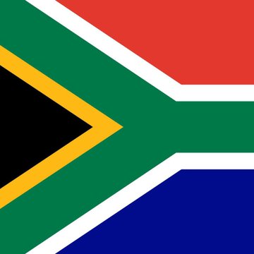 The image displays the flag of South Africa, featuring its distinctive Y-shape design with red, blue, green, black, white, and yellow colors, directly relating to the post about SARS (South African Revenue Service) publishing new draft tax rules for crypto holders in the country.