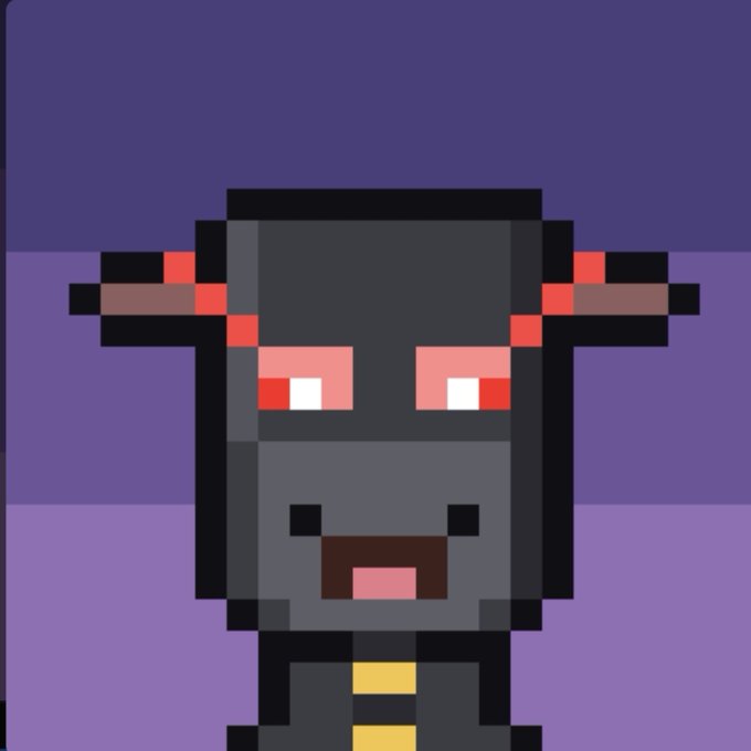 A pixel art goat character with glowing red eyes and gold collar stands against a purple striped background, visually symbolizing the "GOATS" mentioned in the post about CashmereLabs token allocations. The sinister expression of the goat pairs with the post's sarcastic tone, mocking the minimal $50 profit celebration in light of the upcoming larger announcement.