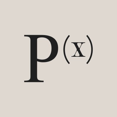 A simple black serif logo on a cream background reading 'P(x)'.