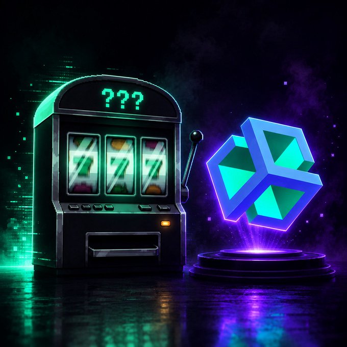 Digital artwork showing a slot machine displaying three green '777' symbols next to a glowing blue and purple 3D Unity-style logo on a pedestal, with a neon green '777' on top.