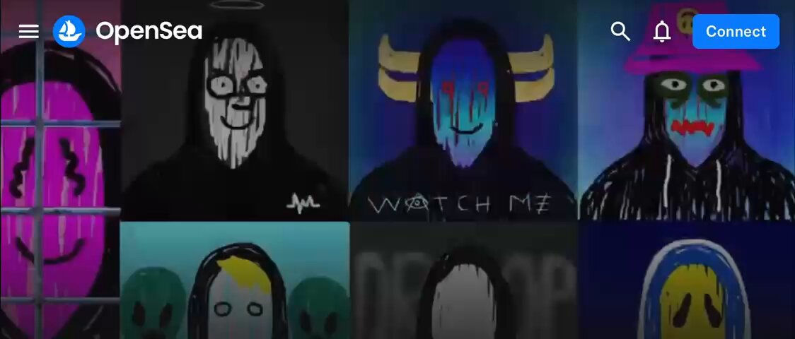 The image features an album cover with various faces of people, including cartoon characters and other individuals, all wearing hoods or masks. The album title "Watch Me" is displayed at the top of the image. The background color appears to be a light brown shade. The text on the image includes the words "OpenSea", "Humbled to be able to work with @opensea for the HOODLRZ launch next Tuesday, June 16", and "133 7 NFTs on Ethereum Expect art airdrops for collectors opensea.io/collection/hoo". The album cover is related to an online music streaming platform called OpenSea, which hosts various artists' works including the album in question.