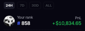 A screenshot showing poker tournament statistics with rank '#858', a panda avatar, and prize money of '+$10,834.65' in PnL.