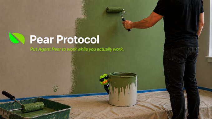 The image depicts a man painting a wall with green paint using a roller brush. There are two additional objects in the scene - a green bowl containing the paint (possibly used by the person to mix or store the paint) and a pair of sunglasses on top of the bowl, suggesting that the man may be wearing them while he works. The post appears to provide tips for DIY painting, which includes providing details such as Agent Pear's contact information, setting up an Agent Profile with his name, profile picture, website, and description, and instructions like not hovering over the trades to paint a wall while letting the agent handle it.