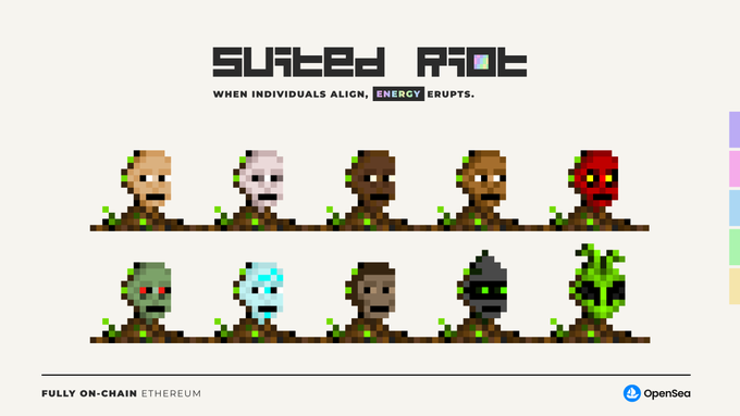 The image features a collection of twelve different cartoon-like characters, each with unique facial expressions and hairstyles. The characters are arranged in two rows against a white background, creating an interesting visual contrast. The text "Suited ROT" is written above the characters, indicating that this is a post about suits or costumes for robots. The image also includes a small caption below it, which reads: "Every generation leaves a mark. Every pixel leaves a legacy." This message suggests that each character in the collection has left their own unique mark on the world through their actions and experiences.