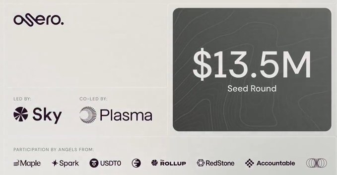 Announcement of a $13.5M Seed Round for Onero, led by Sky, co-led by Plasma, with angel participation from Maple, Spark, USDT0, The Rollup, RedStone, and Accountable.