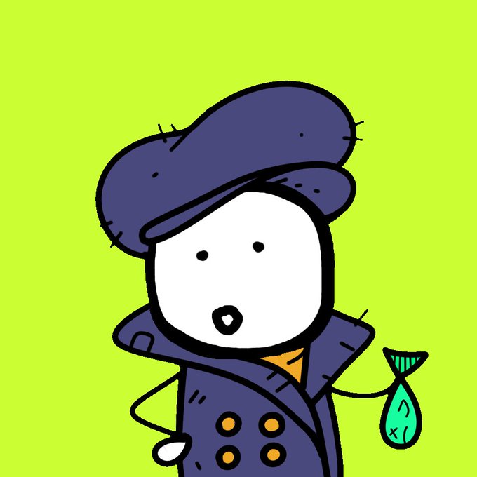A cartoon character wearing a dark purple hat and trench coat holds a green bag with a smiley face, standing against a lime green background. The whimsical illustration ties into the post's announcement of a free NFT mint for the "Chill Guys" collection, with the character's bag symbolically representing the free mint opportunity for wallet holders.
