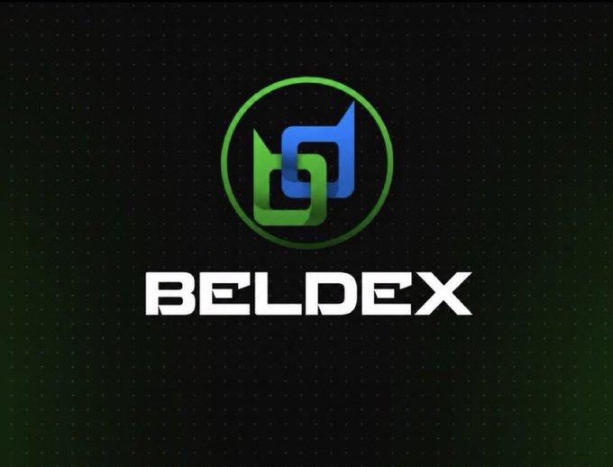 The Beldex logo featuring an intertwined green and blue circular symbol with the text 'BELDEX' below it on a dark green background.