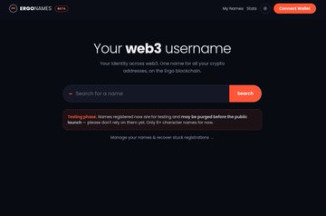 ersg3n names are written in black text against a dark background, with an orange border around them. The image also contains a red and white logo for ergonames.io, which is related to the content of the post about blockchain technology.