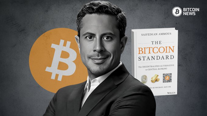 A black-and-white portrait of Saifedean Ammous, author of "The Bitcoin Standard: The Decentralized Alternative to Central Banking," appears beside a Bitcoin logo and his book's cover, illustrating the accompanying post about his argument that only Strategy's massive 847,666 BTC holdings represent a scale large enough to justify a bitcoin treasury company.