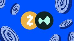 A graphic displaying a yellow Zcash (ZEC) logo coin and a black Thorchain (RUNE) logo coin surrounded by other coins on a blue background.