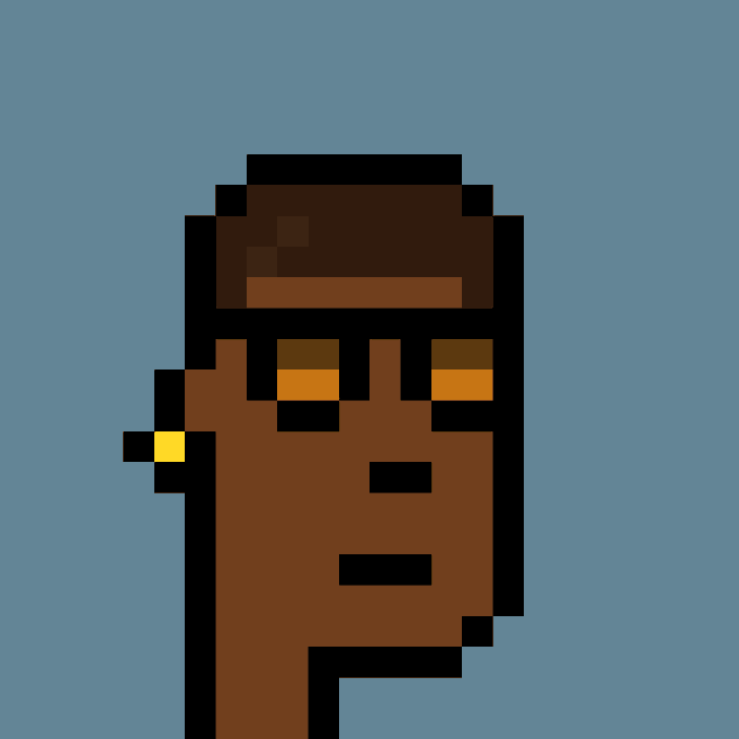 Pixel art of CryptoPunk #9335, a dark-skinned character with a gold earring, matching the NFT referenced in the post's transaction details.