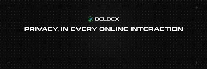 A Beldex promotional banner with a dark grid background displaying the Beldex logo and the tagline "PRIVACY, IN EVERY ONLINE INTERACTION".