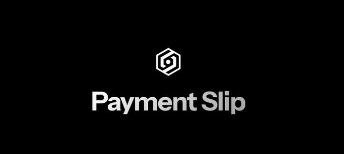 The image displays a black background with a white hexagonal logo above the text "Payment Slip," visually branding Orbinum's concept of discreet, encrypted on-chain payment notifications that require an active wallet rescan to detect.