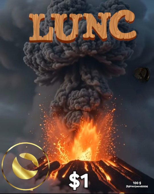 A surreal meme-like image shows an erupting volcano beneath a mushroom-shaped cloud topped with the wooden-textured word “LIYING,” with “$1” at the bottom and a gold channel-style logo.