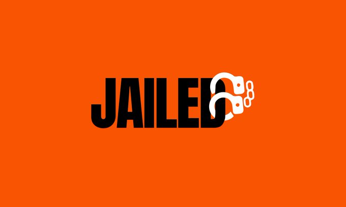 The image features a logo for a company named "Jailed" that uses two handcuffs as part of its design, with the word "jailed" written above them in black letters. The background color of the logo is orange, which contrasts with the white text and adds visual interest to the overall design. The caption below the logo reads: "Attention is the real alpha in crypto. Jailed.fun is turning engagement into a game where community activity drives the culture forward. Early momentum. Strong vibes. Growing narrative."