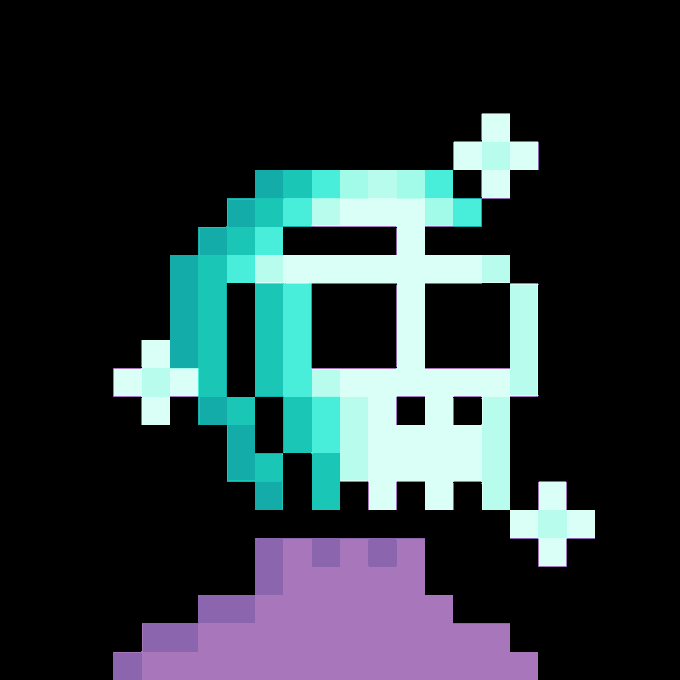 A pixel art-style cyan skull with a sparkle and a purple base appears as the visual companion to the post, reinforcing the "gMONKE" theme and the bullish momentum of NFT collectors, particularly BAYC holders, entering the market with rising sales above 0.15 ETH.
