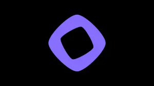 A simple purple eye-shaped or lens-like symbol outlined against a solid black background.