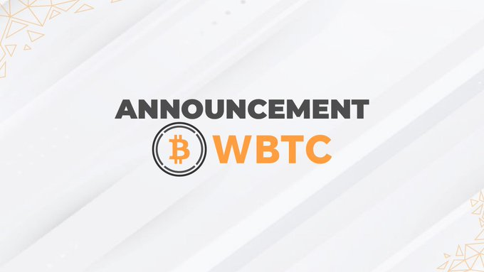 The image displays an "ANNOUNCEMENT" banner featuring the WBTC (Wrapped Bitcoin) logo with its signature orange Bitcoin symbol, set against a light gray background with geometric orange accents in the corners. This announcement graphic relates to the post by introducing WBTC, a cryptocurrency token used in Web3 ecosystems where the new consent-based advertising model operates.