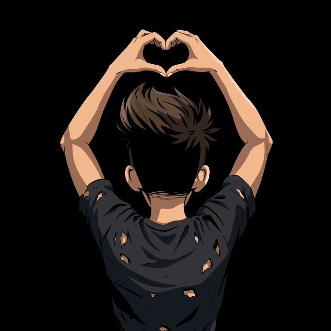 urn of a person's head, with hands forming a heart shape against a black background.