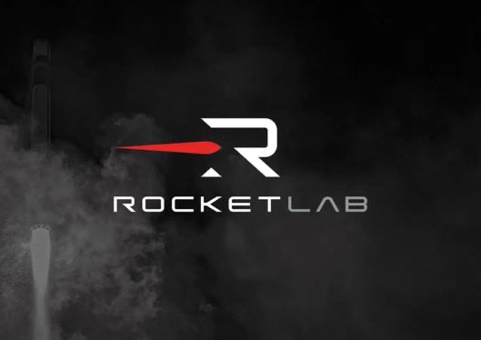 The Rocket Lab logo (a stylized red and white 'R') with the text 'ROCKETLAB' displayed against a dark, smoky background.