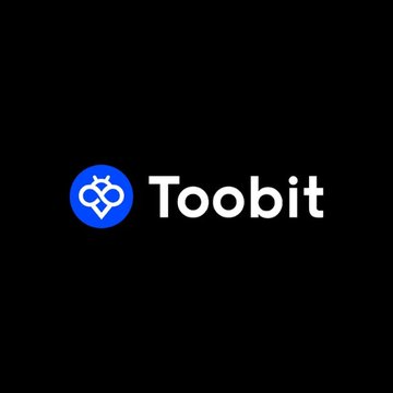 The image displays the Toobit logo, featuring a blue circular icon with a white stylized symbol beside the white "Toobit" wordmark on a black background. This branding corresponds to the cryptocurrency exchange Toobit mentioned in the post announcing its international futures trading tournament with substantial USDT rewards.