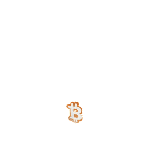 A minimalist image featuring a small, pixelated orange Bitcoin logo centered on a vast black background.