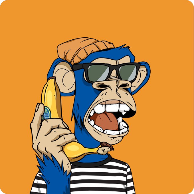 An illustration of a blue cartoon monkey wearing a striped shirt, sunglasses, and an orange beanie while holding a banana to its ear like a phone.