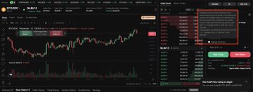 A cryptocurrency trading interface displays the BTC/USD perpetual futures chart at $107,632.50, with a highlighted "Order Book" panel on the right showing market order details and slippage protection settings, illustrating edgeX's feature that limits market order fill prices to reduce risk during volatile conditions.