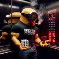 A 3D-rendered character in a black t-shirt with 'HELLO MY NAME IS' standing in what appears to be an elevator scene.