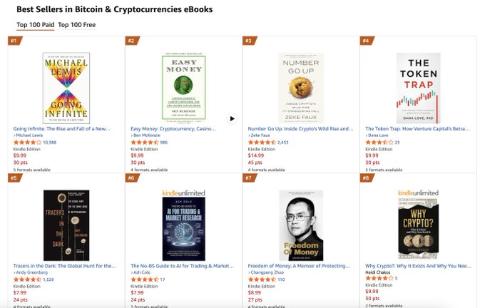 The image shows the "Best Sellers in Bitcoin & Cryptocurrencies eBooks" list on Amazon, with "Why Crypto? Why It Exists and Why You Need..." by Heidi Chakos ranked at #8. This aligns with the post celebrating the book's success while emphasizing self-custody during a difficult week.