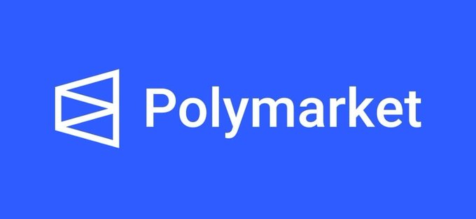 The Polymarket logo, featuring a white geometric symbol next to the brand name on a solid blue background.