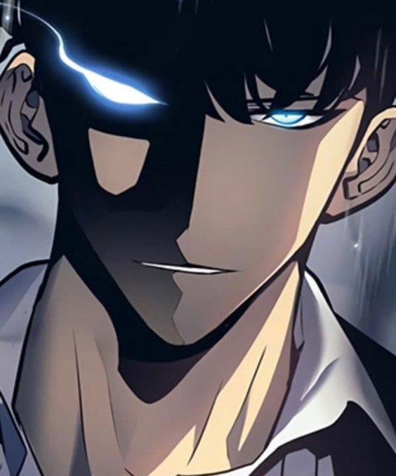 A dark-haired anime character glares intensely with glowing blue eyes and a confident smirk, perfectly capturing the smug triumph of Trader Aurelius whose $4M portfolio now dwarfs PoorGoat's $2.3M holdings.