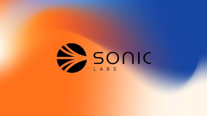 The Sonic Labs logo displayed in black over a flowing orange and blue gradient background.