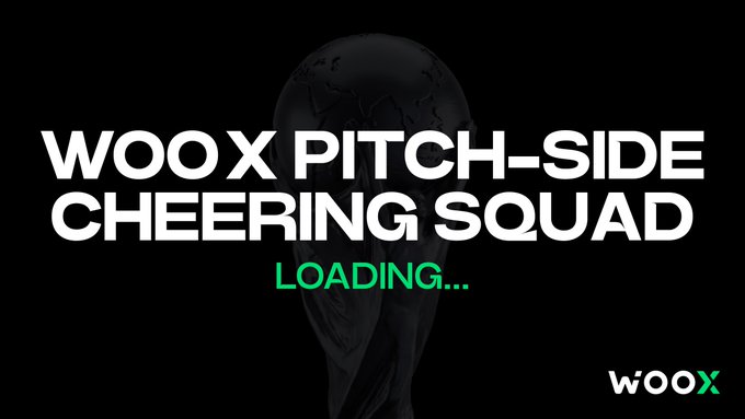 The image shows a poster for a pitch-side cheering squad, which is related to the WOOX Pitch-Side Cheering Squad contest. The poster features a football trophy with a globe on top of it, symbolizing the global nature of the competition. The text on the poster encourages participants to load up and enter the contest by providing details about the contest rules in green and white.