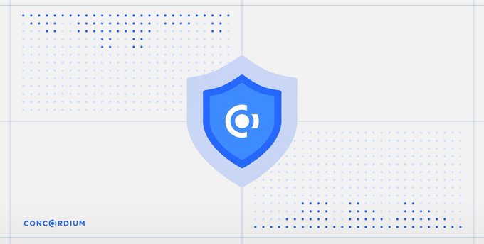 A digital graphic featuring a blue shield icon with a white 'C' inside, set against a light blue background with dotted patterns, with the word 'CONCORDIUM' in the bottom left corner.