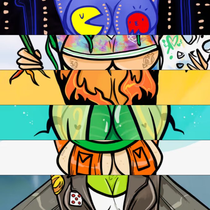 Six horizontal panels showcase various colorful NFT character designs—including a Pac-Man-inspired figure, a graffiti-style character, and a flame-haired avatar—all wearing different styled underwear, reflecting the "STYLE Takes all Kinds" theme of the MetaVixensNFT Tuesday TwitterSpaces event.