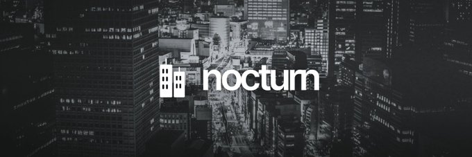 A black and white aerial cityscape with the white logo 'noctum' overlaid in the center, featuring a stylized building icon.