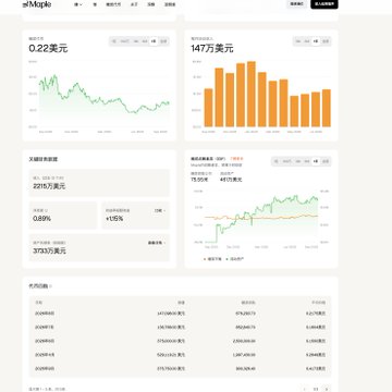 A financial dashboard interface displaying various charts, metrics like '0.22美元' and '14.79美元', and tabular data.