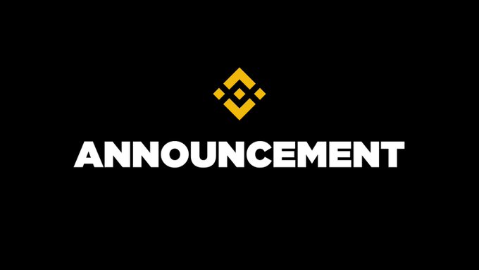 The image features a black background with white text that reads "Announcement" at the top of the frame. Below this, there are two yellow diamonds arranged vertically, which appear to be part of an announcement or promotional message related to Bitcoin or NFTs. The text also mentions upgrading the Binance NFT service and suggests that users should consider transferring their NFTs to a more seamless Web3 experience by July, 2026.