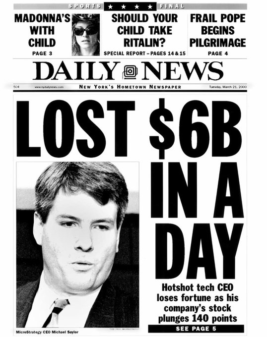The image features a newspaper headline, "Daily News", which reads "Lost $6 Billion In A Day". The main subject of this photo is an adult male wearing a suit who has lost six-billions dollars. This image also appears on a poster promoting Martin Shkreli's new product.