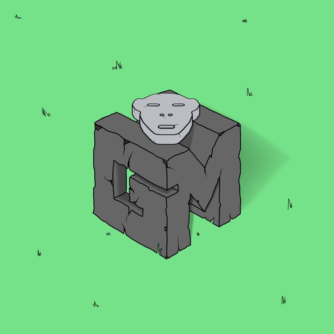 A digital illustration shows a gray stone ruin or portal topped with a smooth, white mask-like face, set on a bright green grassy field.

The image visually represents the "myths" theme, with the ancient stone structure topped by a mysterious, statue-like face evoking legendary or mythological imagery, fitting the "GM MYTHS" weekend post.