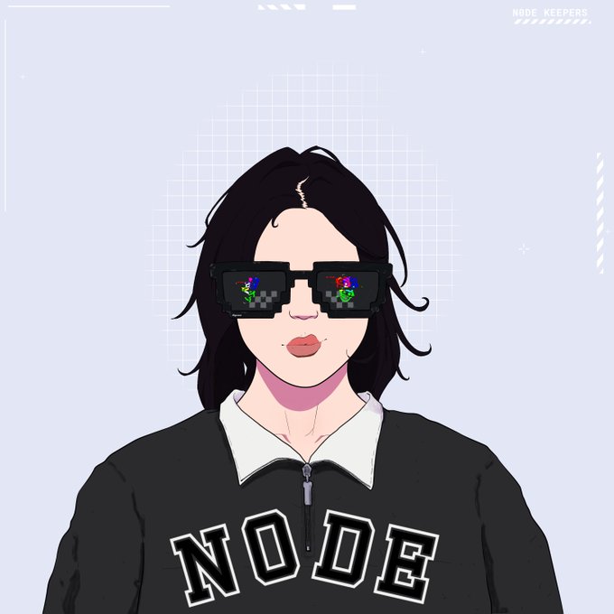 The image features a girl wearing black glasses with a "NODE" shirt printed on her sweater. The girl has long hair, and she appears to be posing for the photo. The background of the image is white, which contrasts with the colorful glasses that make up the majority of the picture. There are also some text elements in the image, including the words "focus on what is in the image" and "we'r @familyversedotxyz built the Monstrs website".