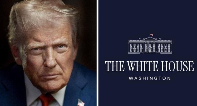 This image shows a split screen, with a portrait of Donald Trump on the left and "THE WHITE HOUSE WASHINGTON" logo on the right, hinting at a potential intersection of political figures and the cryptocurrency summit. The text and logo directly relate to the post's mention of the White House hosting crypto executives and regulators.