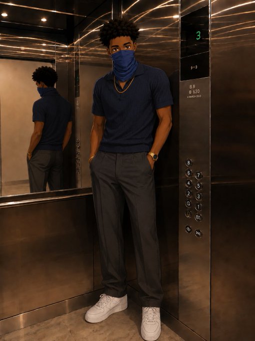 The image features a man wearing a blue shirt, black pants, and a face mask standing inside an elevator with a digital clock displaying "3". The caption of the image reads "good morning winners @NomismaNetwork is betting on that reality by prioritizing seamless UX and reducing the friction that keeps new users away", which suggests that the elevator's design or user experience might be a point of interest for the company.