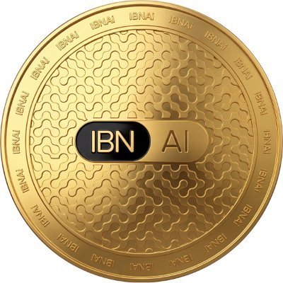 A gold coin features "IBN" in black and "AI" in gold at its center, with "IBNAI" engraved around the edge, representing the crypto token highlighted in the post as backed by a substantial investor network and brand ecosystem.