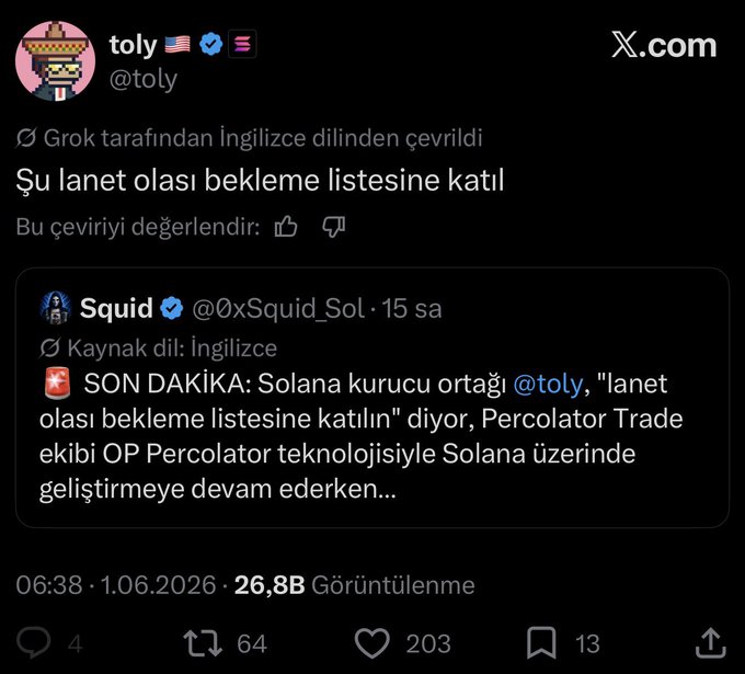A Twitter account displaying a post by @tololly who wrote a post about "Solving" or "join".