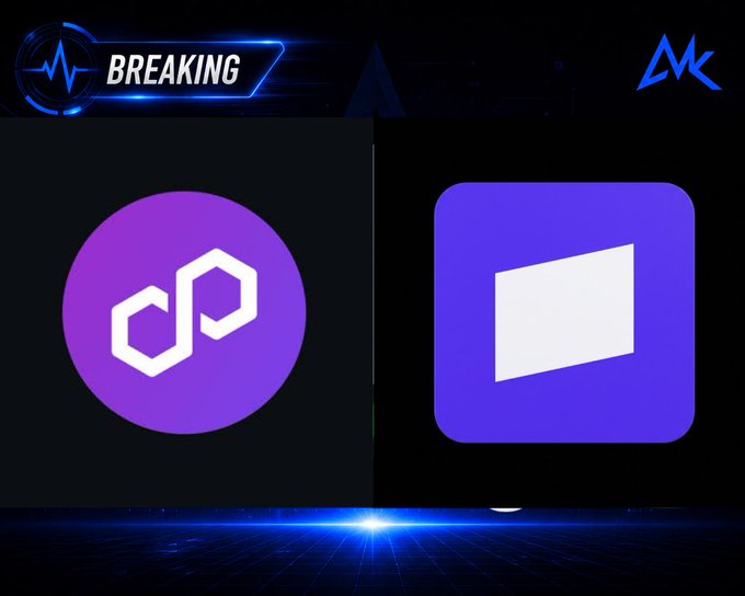 A 'BREAKING' news-style graphic showing two purple blockchain app icons side by side against a dark background with blue neon accents and an 'MK' logo in the corner.