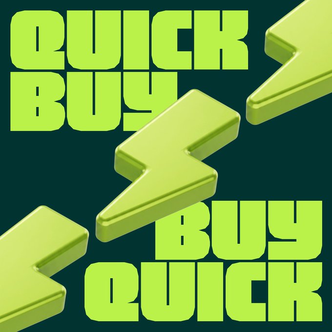 A graphic features bold green text reading "QUICK BUY" alongside matching 3D arrows, visually reinforcing the MetaMask post's announcement of a new feature that lets users swap tokens instantly by simply clicking once.