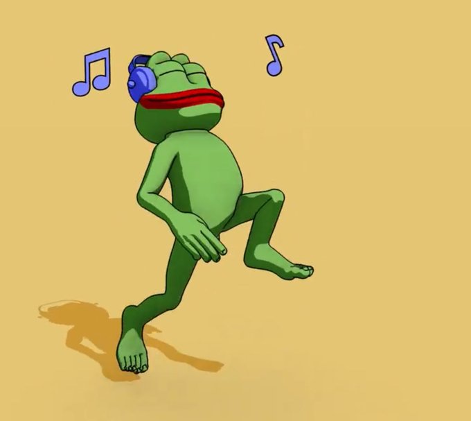 A relaxed green frog wearing blue headphones and red sunglasses grooves to music with musical notes floating around it, perfectly capturing the carefree, "have a good day" sentiment by embodying pure joy and silliness.