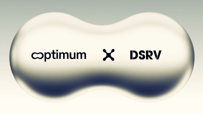 A metallic, pill-shaped 3D logo displays the text 'optimum x DSRV' in black lettering against a light background.